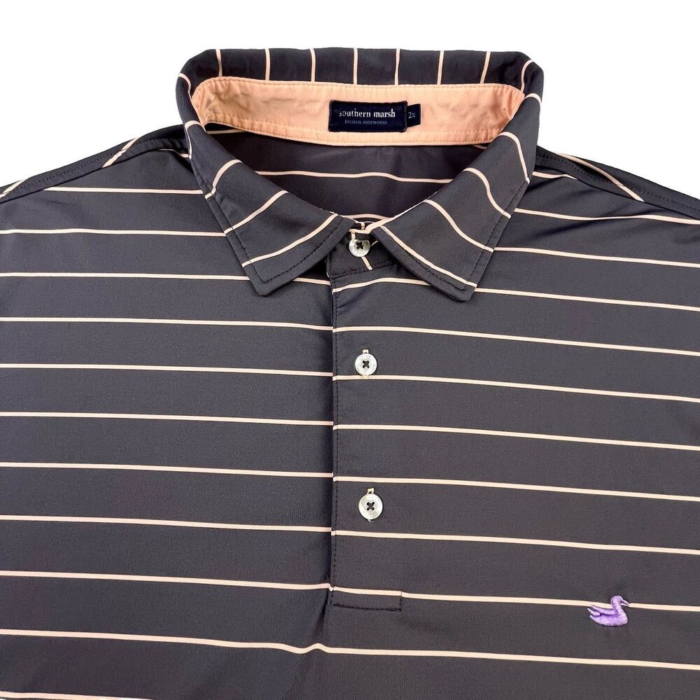 Southern Marsh Polo Men’s 2XL Gray Peach Stripe Performance Golf Wicking